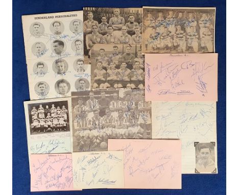 Football autographs, a selection of signed items inc. album pages, magazine team groups, cuttings etc, mostly 1950-55 inc. al