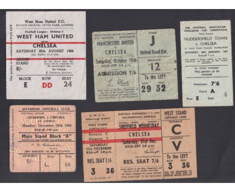 Football tickets, Chelsea FC, a collection of 8 away match tickets, 1966/7 v West Ham, Manchester United (creased), Liverpool