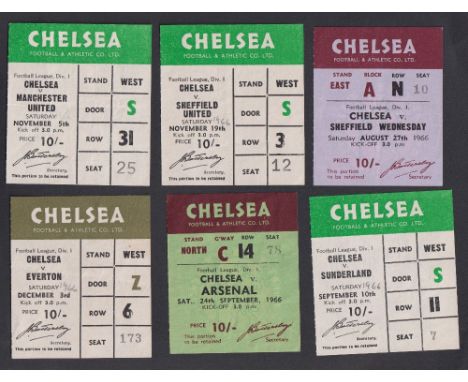 Football tickets, Chelsea FC, a collection of 16 home match tickets, 1966/7 v Arsenal, Sheff. Wed., Tottenham, Sunderland, Ev