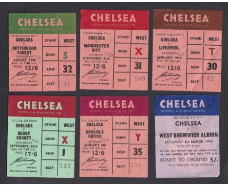 Football tickets, Chelsea FC, a collection of 14 home match tickets, 1968/9 v Nottingham Forest, Derby, Manchester City, Carl