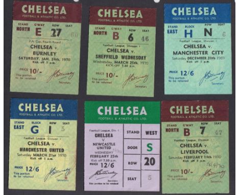 Football tickets, Chelsea FC, a collection of 14 home match tickets, 1969/70 v Arsenal, Leeds LC, Derby, WBA, Manchester City