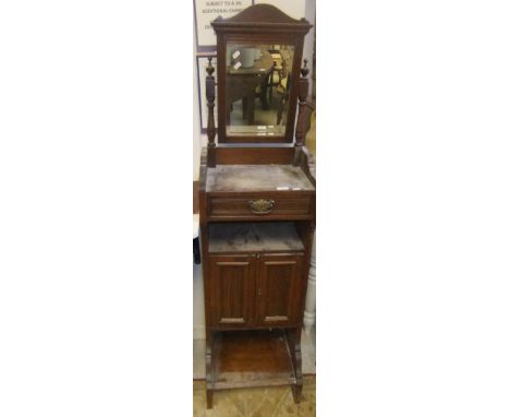 A Victorian walnut shaving stand, together with a pair of 20th Century wheel and stick back chairs