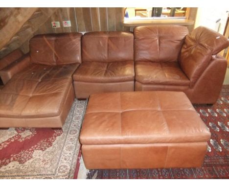 A modern leather upholstered corner sofa comprising, lounger chair, single chair, corner chair and pouffe CONDITION REPORTS O