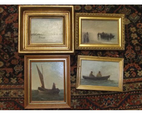ALAN P THOMAS "Two gentleman fishing in a seascape", oil on board, signed and dated lower right and four further pictures by 