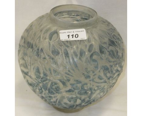 A Lalique "Gui" (Mistletoe) pattern vase with blue infill decoration, stamped to base "Lalique France" CONDITION REPORTS Some