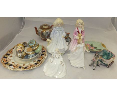 A collection of decorative china and other wares to include a Royal Doulton figurine "Faith", model HN3082, No'd. 4044/9500, 