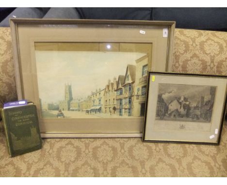 ALFRED A TOWNSEND RWA "View of Cirencester Church from The Market Place", watercolour, signed bottom left, together with an A