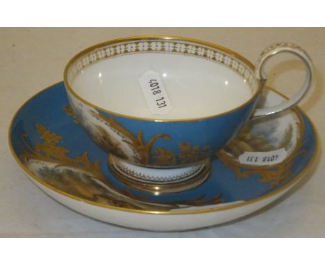 A 19th Century Sevres bleu-celeste ground and figural panel decorated cup and saucer CONDITION REPORTS Both cup and saucer ap