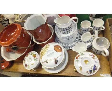 A collection of Midwinter tablewares with stylised floral decoration in blue and green to include teapot (lid missing), dishe