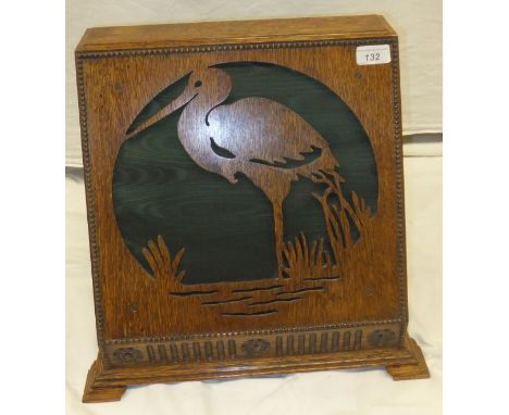 A circa 1929 oak Gecophone speaker case with fretwork carved stork decoration CONDITION REPORTS Please note that this is the 