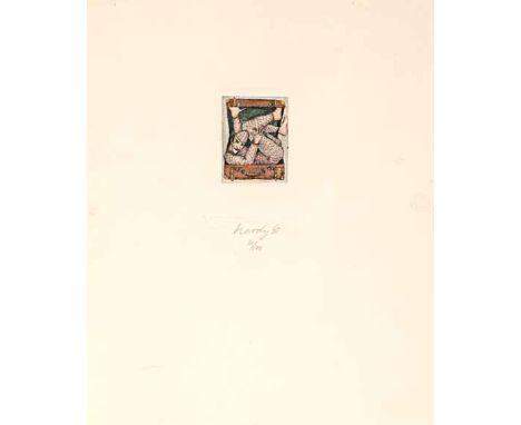 Hardy Botha (South African 1947-) TRAVELLING HARLEQUIN IN A VALISE etching, signed, dated '80 and numbered 21/100; inscribed 