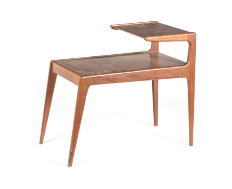 A DANISH TEAK END TABLE DESIGNED BY KURT ØSTERVIG the rectangular top surmounted by a shelf, on rounded square-section suppor