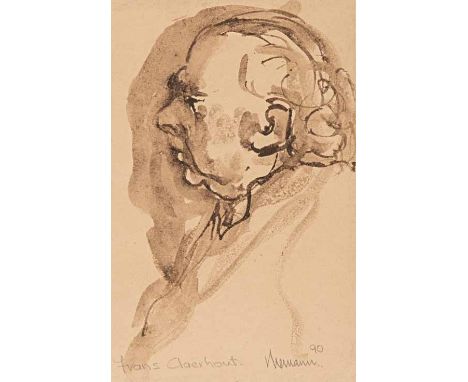 Hendrik Christiaan Niemann (South African 1941-) PORTRAIT OF FRANS CLAERHOUT signed, dated 90 and inscribed 'Frans Claerhout'