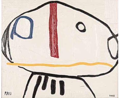 Paul du Toit (South African 1965-2014) ABSTRACT PORTRAIT IN BLUE, RED AND YELLOW signed and dated 2002 oil on canvas 51 by 60