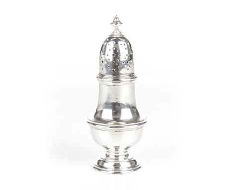 A GEORGE V SILVER CASTER, EDWARD BARNARD & SONS LTD, LONDON, 1934 the baluster body with a detachable pierced cover with an u