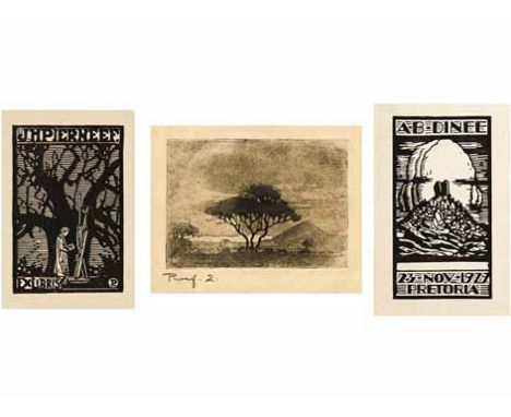 Jacob Hendrik Pierneef (South African 1886-1957) EX LIBRIS J. H. PIERNEEF (NILANT 154); AB-DINEE and DORINGBOOM, three two li
