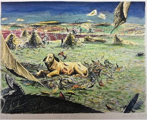 Clive van den Berg (South African 1956-) CALF AT REST lithograph, signed, numbered V/V, inscribed with the title and A/P in p