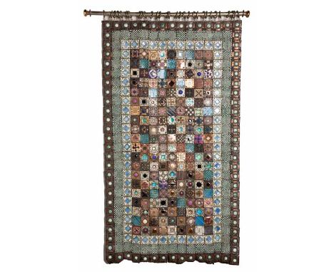 BEA JAFFRAY (20TH CENTURY): A CERAMIC WALL HANGING each articulated square joined to form a geometric whole, suspended from r