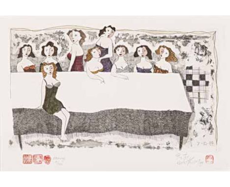 Pieter van der Westhuizen (South African 1931-2008) WOMEN AT A TABLE etching, signed, dated '99 and numbered 5/120 in pencil 