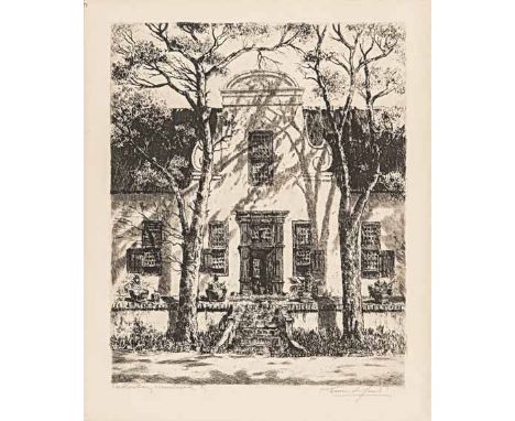 Tinus (Marthinus Johannes)  de Jongh (South African 1885-1942) STELLENBERG KENILWORTH etching, signed and inscribed with the 