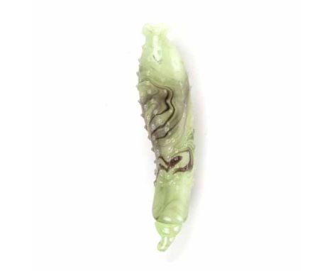 A CHINESE BITTER MELON PEKING GLASS SNUFF BOTTLE the elongated bottle with green and brown striations, raised bumps simulatin