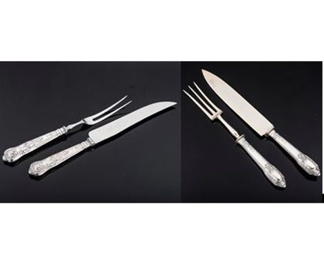 A CASED GEORGE V SILVER CARVING SET, VINER’S LTD, SHEFFIELD, 1935 comprising: a carving knife and fork; and A Cased German Si