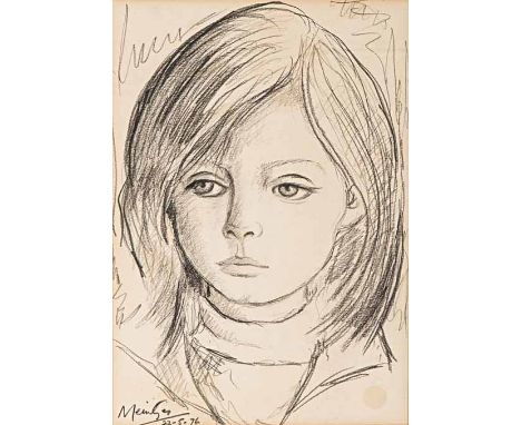 Johannes Petrus Meintjes (South African 1923-1980) PORTRAIT OF A YOUNG GIRL signed and dated 22.5.76 conté on paper  PROVENAN