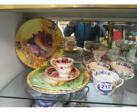 A pair Worcester style plates, plate, Masons cups and saucers and a cup and saucer