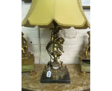 A brass cherub table lamp