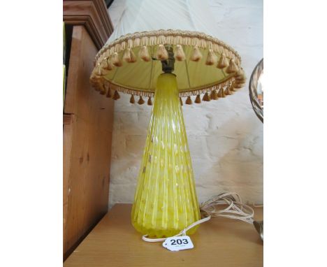 A yellow glass table lamp, yellow 12.5" high