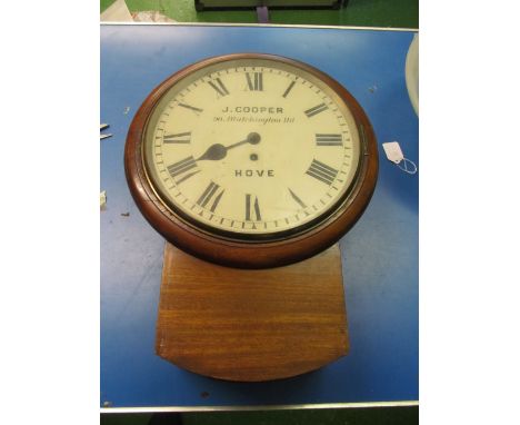 A 19th Century mahogany wall clock J. Cooper, 90, Blatchington Road, Hove, fusee movement