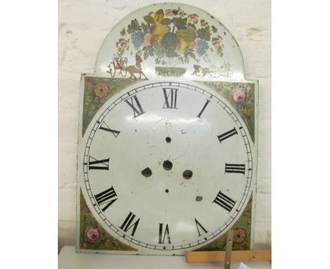 An oak longcase clock, painted dial (no hands or weights and pendulum in two)