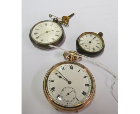 A Dennison gold plated pocket watch white enamel dial (a/f) and two other pocket watches