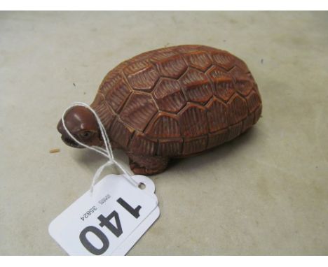A modern wooden Japanese in the form of a tortoise snuff box, signed