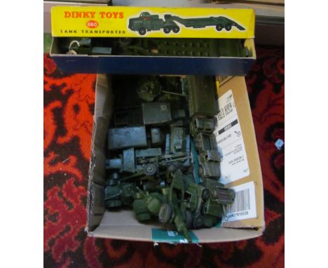 A Dinky tank transporter No.660 boxed and other Dinky army vehicles