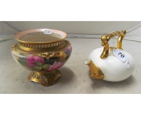 A Royal Worcester style bowl and Coalport teapot