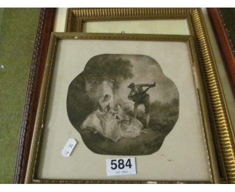 A pair of botanical prints, print Numidian Crane and a print after Watteau