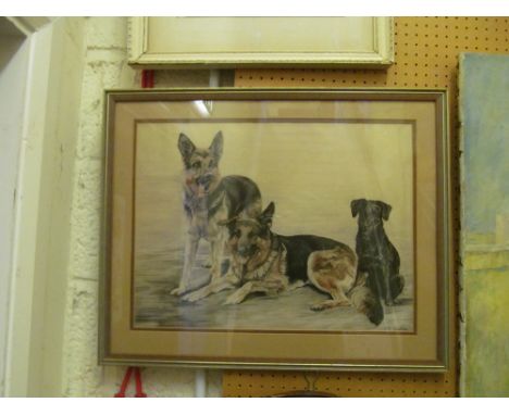 P R Goodson - two Alsatians and dog framed