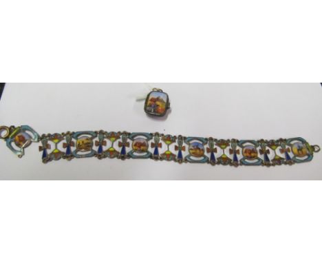 An enamel bracelet with Egyptian scenes (a/f) and a basket charm