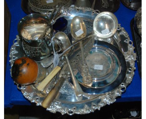 A lot comprising an ep tankard, soup ladle salvers etc. Condition Report: Available upon request