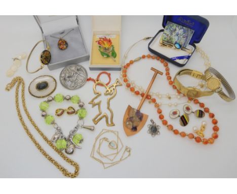 A string of carnelian beads, Army Royal Medical Corps cufflinks and other items Condition Report: Not available for this lot