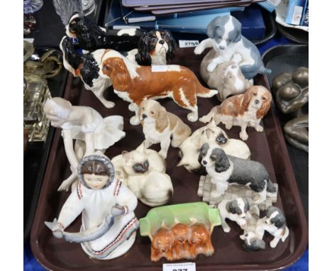 Ceramic models of dogs (mainly Cavalier King Charles Spaniels) including examples by Bewswick, Lladro, a Lladro figure of a s