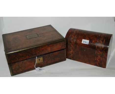 A Victorian brass bound stationery box and a domed tea caddy (2) Condition Report: Available upon request