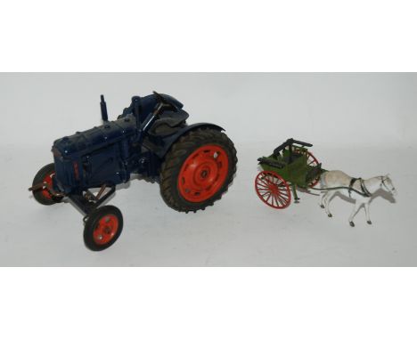 A tray lot including Britains horse and carriage, Chad Valley tractor, vintage truck, dominoes etc Condition Report: Availabl