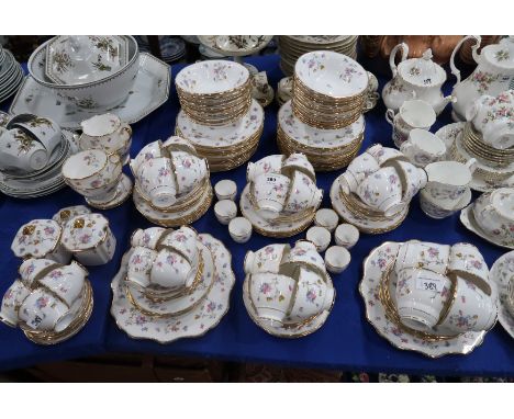 A Royal Stafford Violets-Pompadoor pattern breakfast tea and coffee service comprising plates, bowls, breakfast cups, tea and