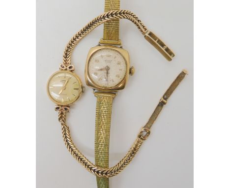 A 9ct gold ladies Rotary watch, weight 12.2gms, and a 9ct accurist watch head with gold plated strap Condition Report: Availa