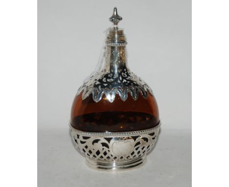 A silver overlaid coloured glass liquer decanter Glasgow 1853 20 cm high Condition Report: Available upon request