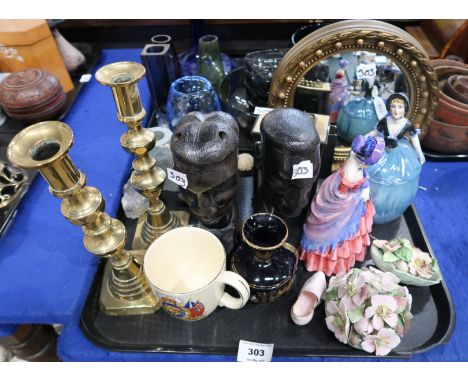 A Royal Doulton figure "Victorian Lady HN428, a Carltonware lady vanity jar with powder puff,  a battery powered carriage clo