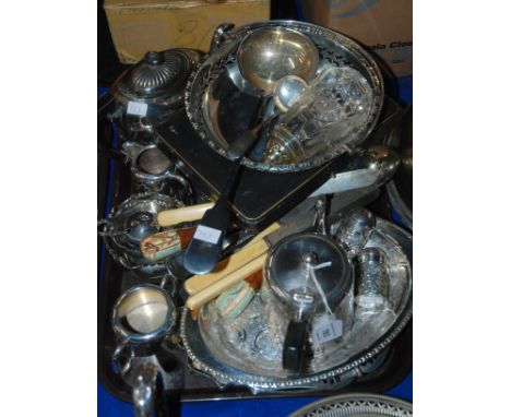 A tray lot of ep - soup ladle ,teapot, dishes, condiments etc Condition Report: Available upon request