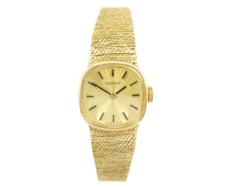 Tissot ladies 9ct gold manual wind wristwatch, on integral 9ct gold bracelet, hallmarkedCondition Report:Approx 23gm (excludi